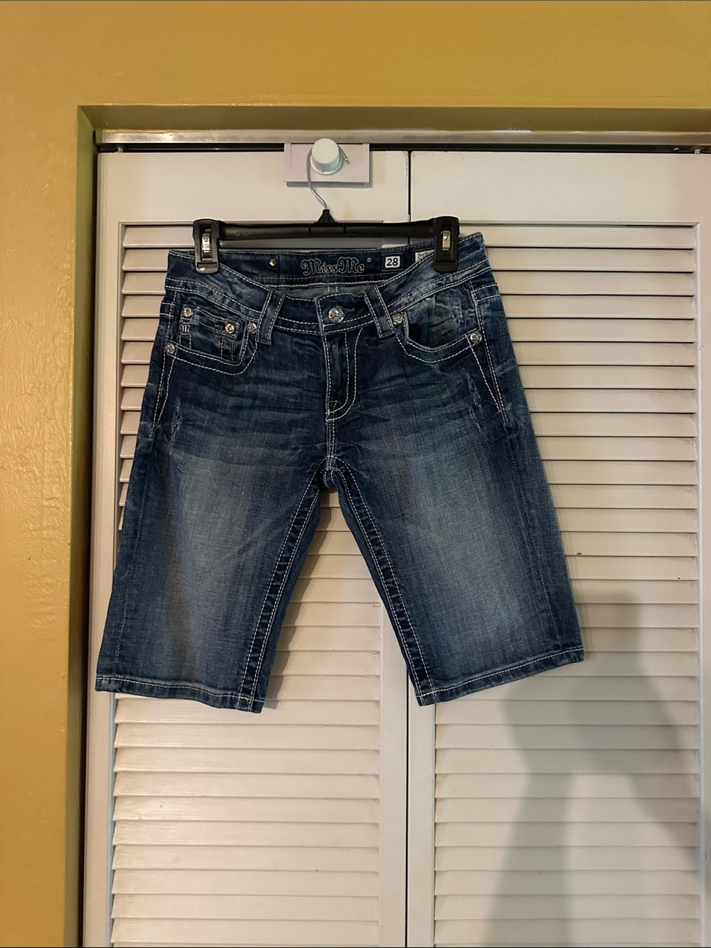 Miss Me Indigo Washed Denim Bermuda Shorts